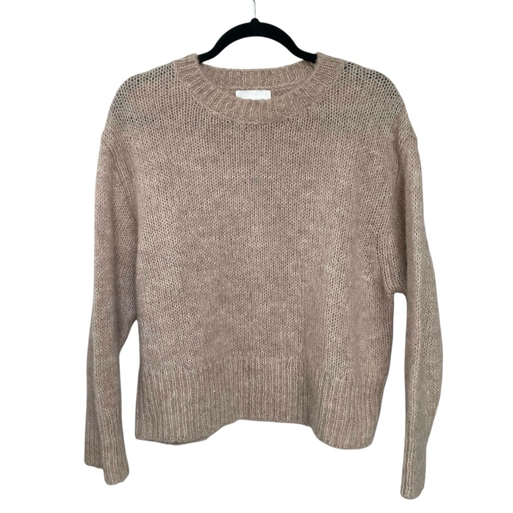 H&M Wool Alpaca Crew Neck Long Sleeve Cropped Sweater Tan S